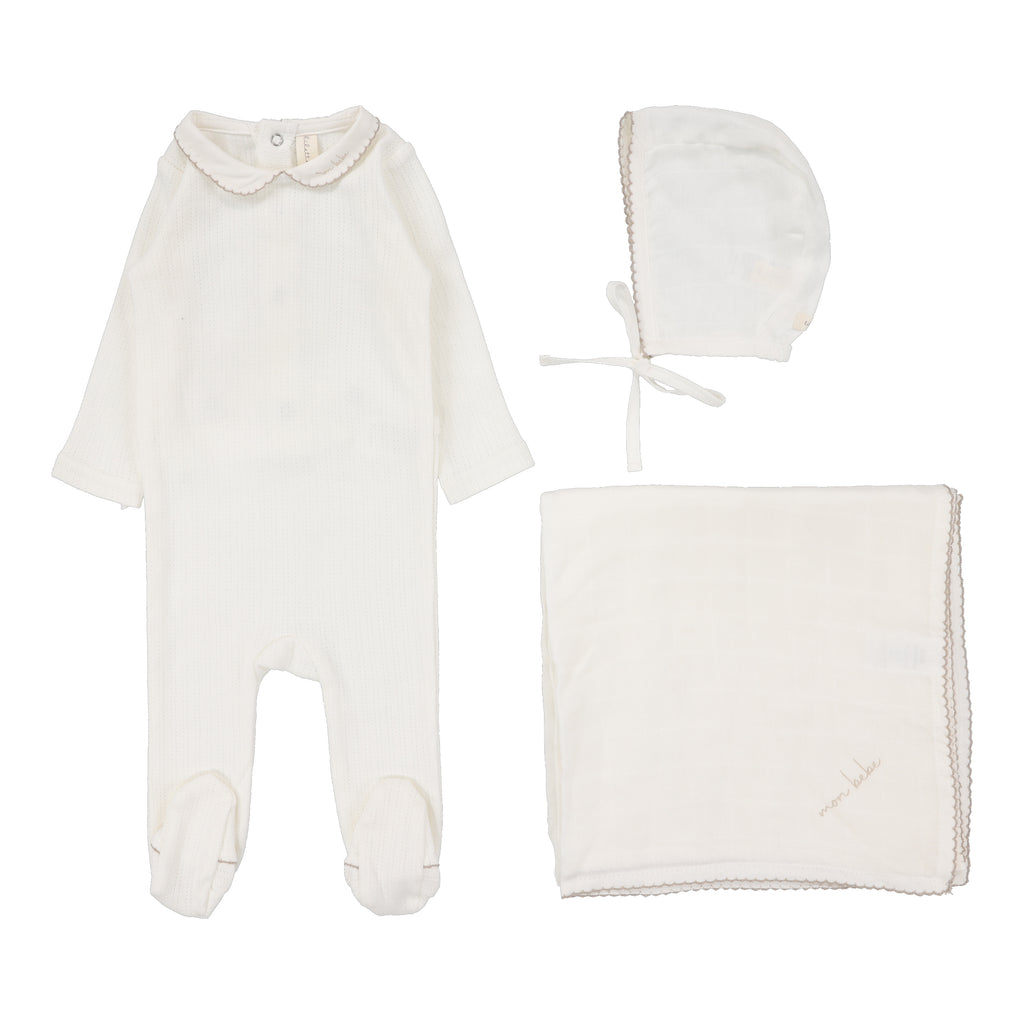 Lilette Edged Collar 3PC Set - Winter White/Oat