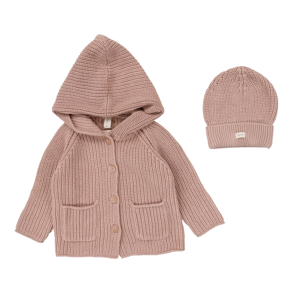 Lilette Classic Chunky Cardigan Set - Dusty Pink