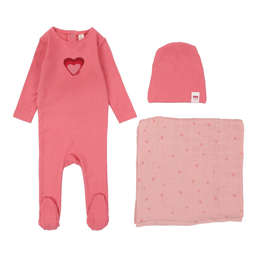 Lilette Big Graphic Heart 3PC Layette Set  - Bright Pink