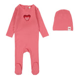 Lilette Big Graphic Heart Footie & Beanie - Bright Pink