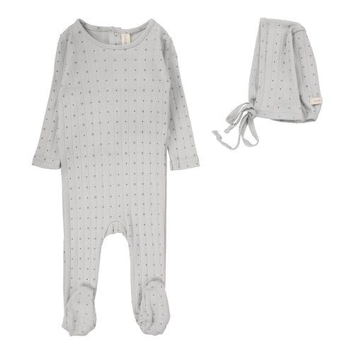 Lilette Linear Printed Footie & Bonnet - Light Blue