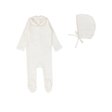 Lilette Edged Collar Footie & Bonnet - Winter White/Blush