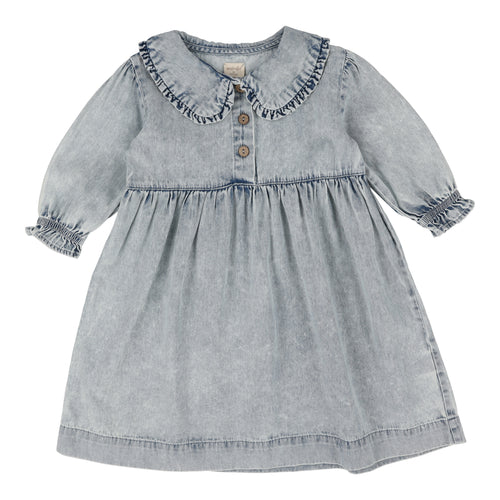 Lil Legs Peter Pan Dress Long Sleeve - Blue Wash
