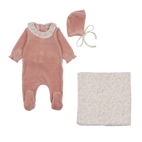 Bee & Dee Whimsical Bloom Collar Layette Set - Dusty Pink