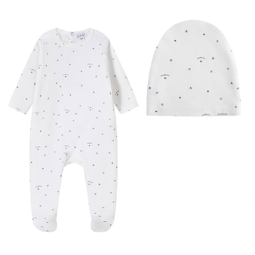 Oubon Logo And Star Print Footie And Hat - Blue