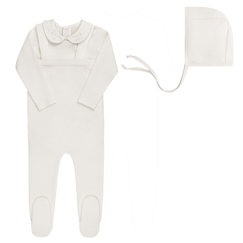 Ely's & Co Embroidered Collar Collection Three Piece Overall Set - Ivory Boys