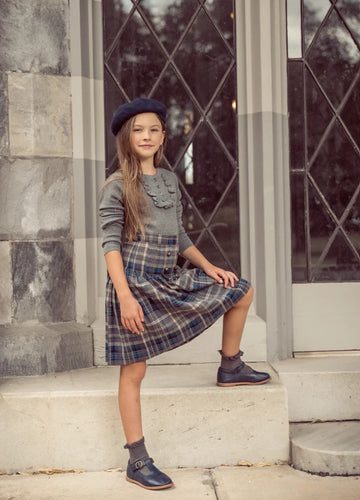 Coco Blanc Ruffle Bib Sweater And Pleated Plaid Skirt Set