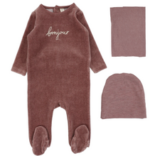 Load image into Gallery viewer, Lilette Velour Bonjour 3PC Layette Set - Hethered Mulberry