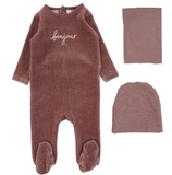 Lilette Velour Bonjour 3PC Layette Set - Hethered Mulberry