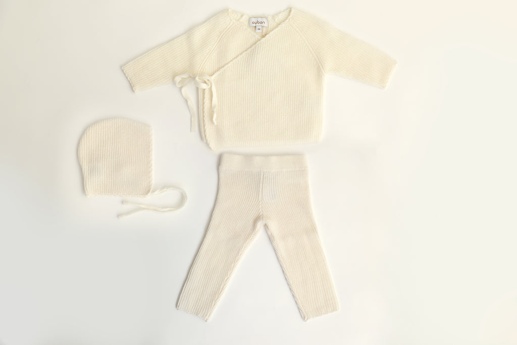 Oubon Knit 2PC and Hat Set - Off White