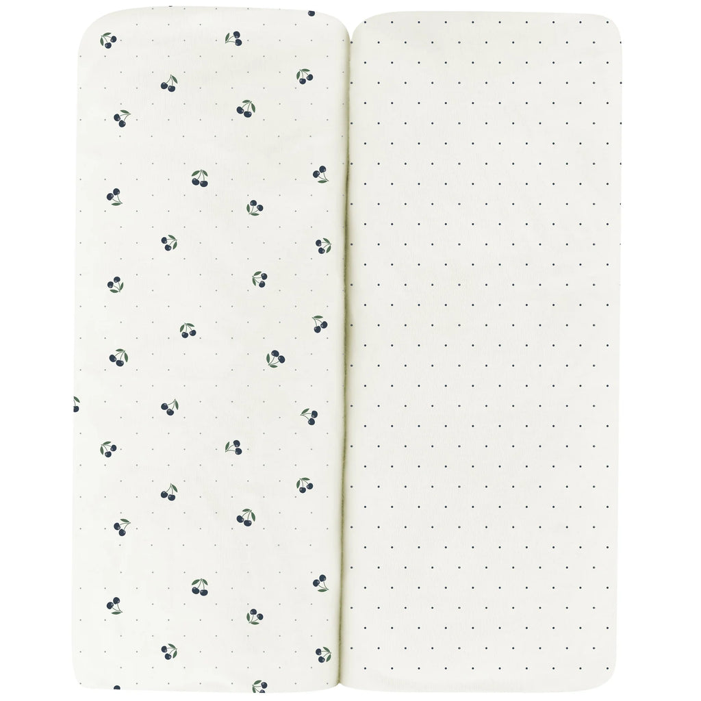 Ely's & Co 2 Pack Jersey Crib Sheet - Cherry Print Sheets - Blue Cherry