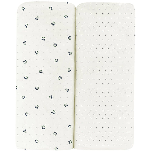 Ely's & Co 2 Pack Jersey Crib Sheet - Cherry Print Sheets - Blue Cherry