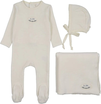 Lilette Velour Patch Layette Set - Cream/Blue