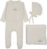 Lilette Velour Patch Layette Set - Cream/Blue