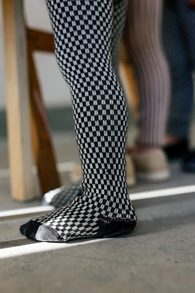 Silly Silas Footed Special Edition Cotton Tights - Black X White Checked