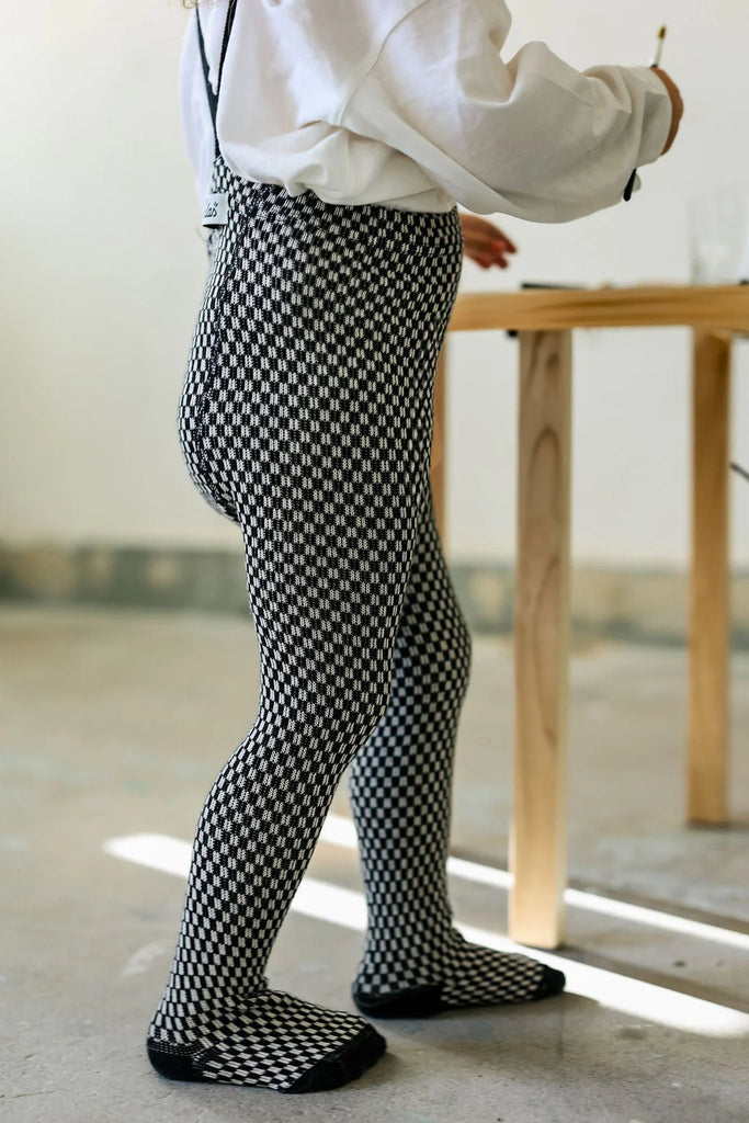 Silly Silas Footed Special Edition Cotton Tights - Black X White Checked