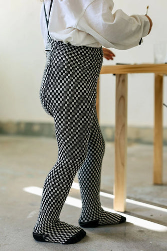 Silly Silas Footed Special Edition Cotton Tights - Black X White Checked