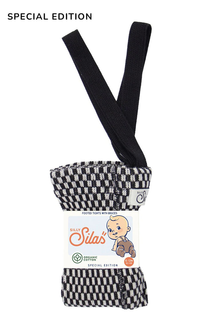 Silly Silas Footed Special Edition Cotton Tights - Black X White Checked