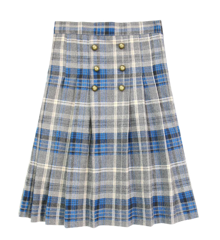 Coco Blanc Ruffle Bib Sweater And Pleated Plaid Skirt Set