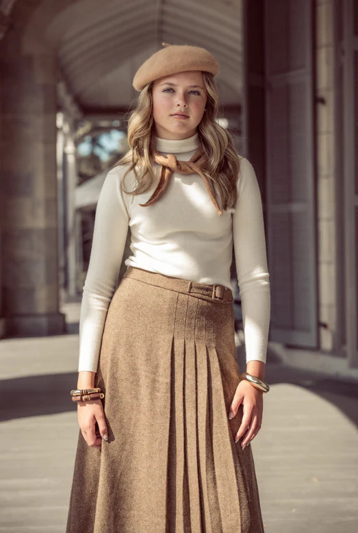 Coco Blanc Mocha Herringbone Side Buckle Skirt – Moonlight