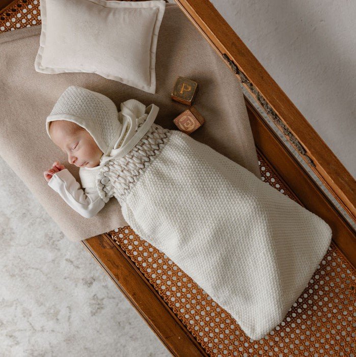 Peluche Smocked Cocoon Set  and Bonnet - Cream