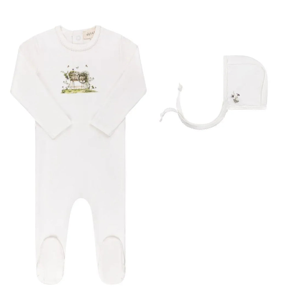 Ely's & Co Watercolour Cradle Collection Footie & Bonnet - Ivory Girl