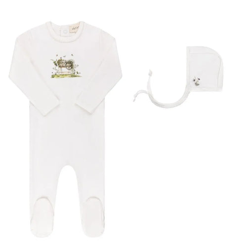 Ely's & Co Watercolour Cradle Collection Footie & Bonnet - Ivory Girl