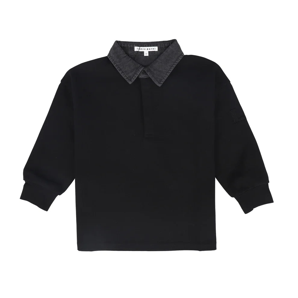 Little Parni Boys Denim Collar Polo (K700) - Black