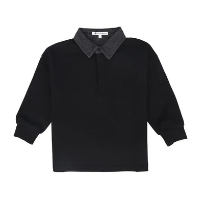 Little Parni Boys Denim Collar Polo (K700) - Black