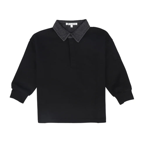 Little Parni Boys Denim Collar Polo (K700) - Black