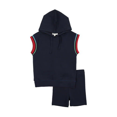 Bopop Striped Hooded Toddler Set - Navy
