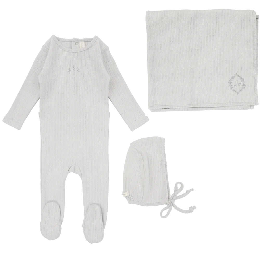 Lilette Striped Pointelle 3PC Layette Set - Powder Blue