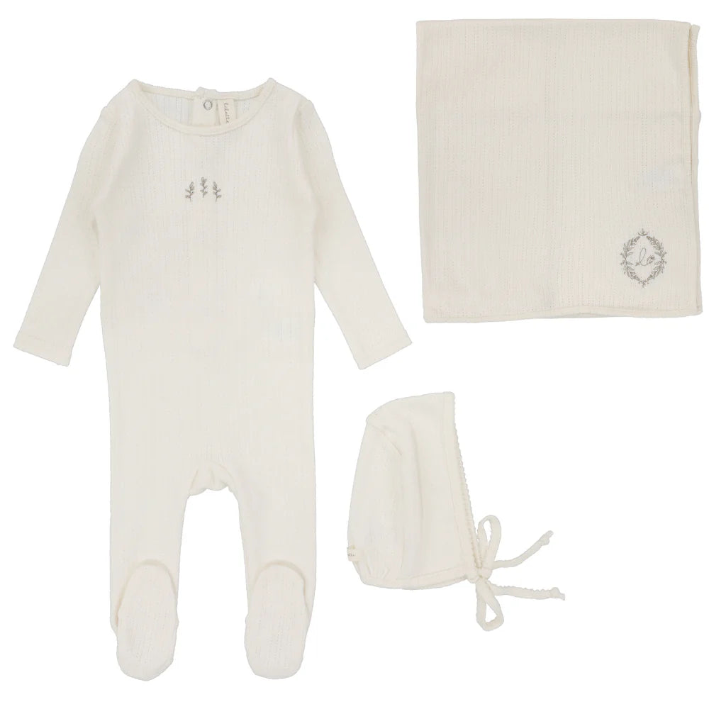 Lilette Striped Pointelle 3PC Layette Set - Cream/Branch