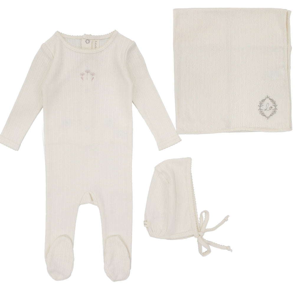 Lilette Striped Pointelle 3PC Layette Set - Cream/Floral