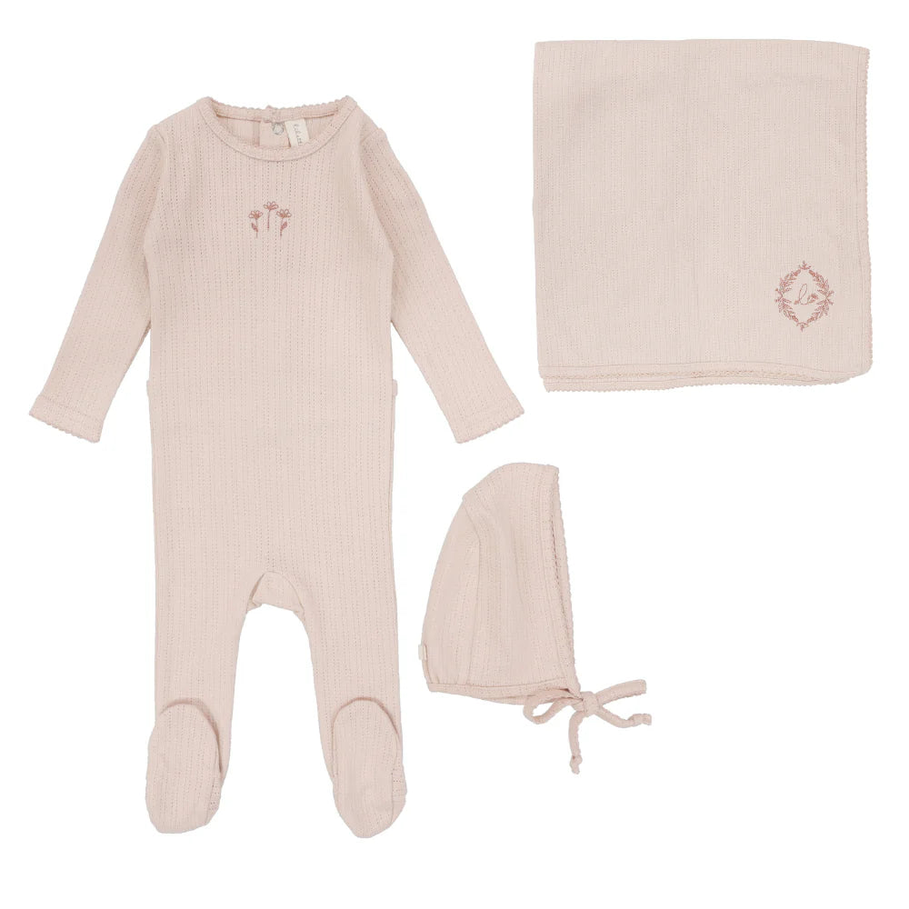 Stripe Pointelle Footie- Peachy Pink main image 1