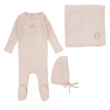 Lilette Striped Pointelle 3PC Layette Set - Peachy Pink