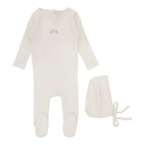 Lilette Striped Pointelle Footie & Beanie Set - Cream/Branch