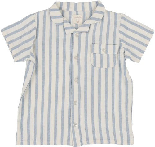 Lil Legs Linen Stripe Button Down Shirt - Blue