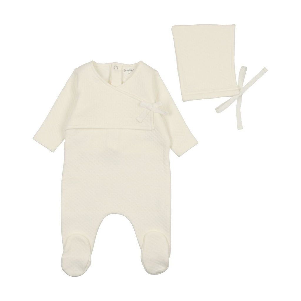 Bee & Dee Textured Pointelle Footie with Beanie - Ivory