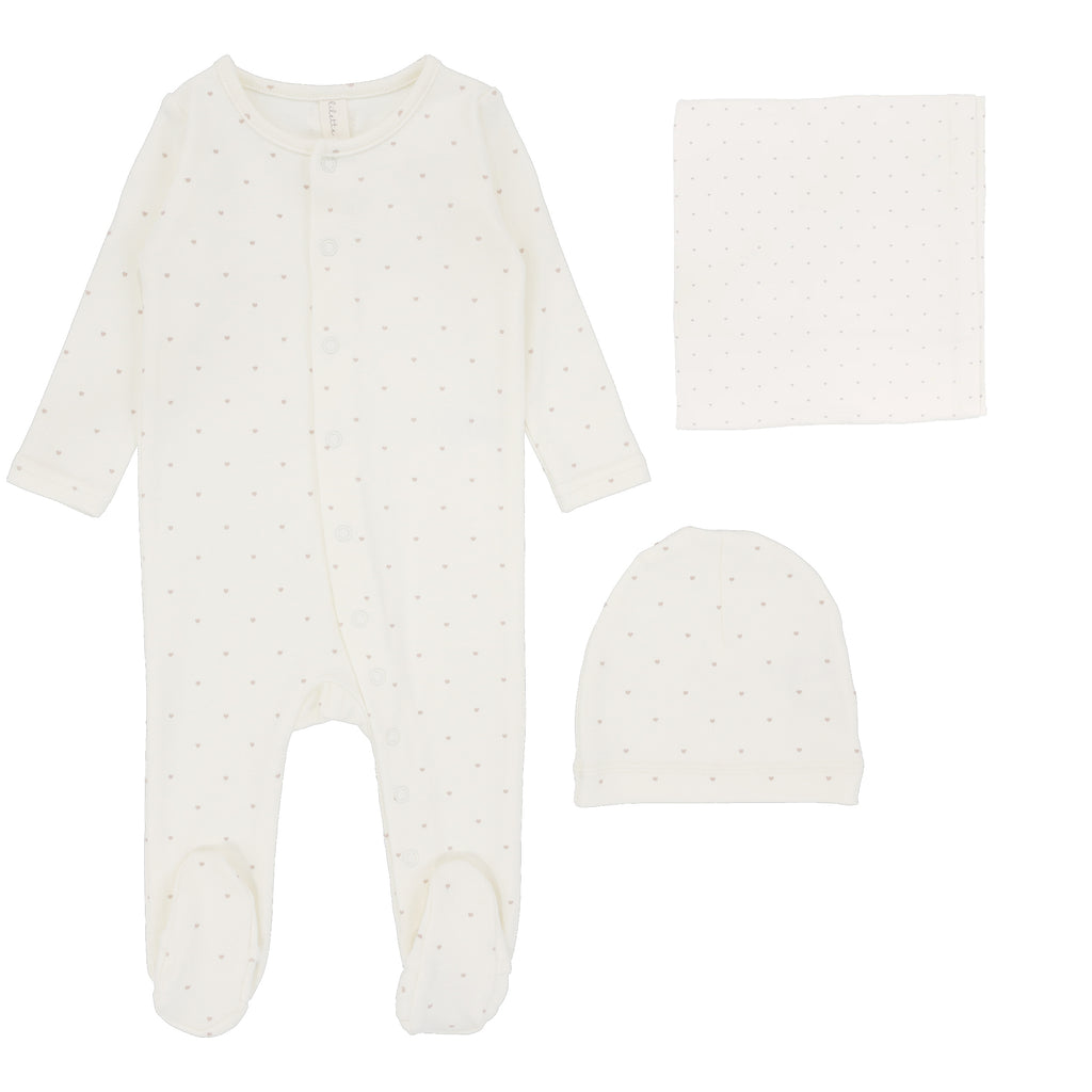 Lilette Tiny Heart 3PC Layette Set - Cream