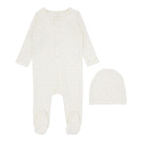 Lilette Tiny Heart Footie & Beanie Set - Cream