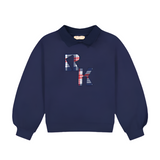 Retro Kid Miles Collar Sweatshirt with Plaid Logo - Navy