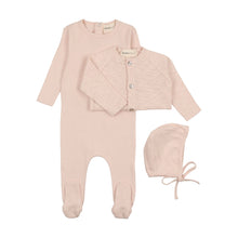 Load image into Gallery viewer, Mema Pointelle Footie Slub Cardigan &amp; Beanie - Peach Dust