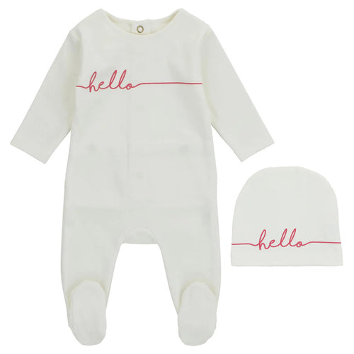 Cadeau Little Hello Footie & Bonnet - White Base - Girl