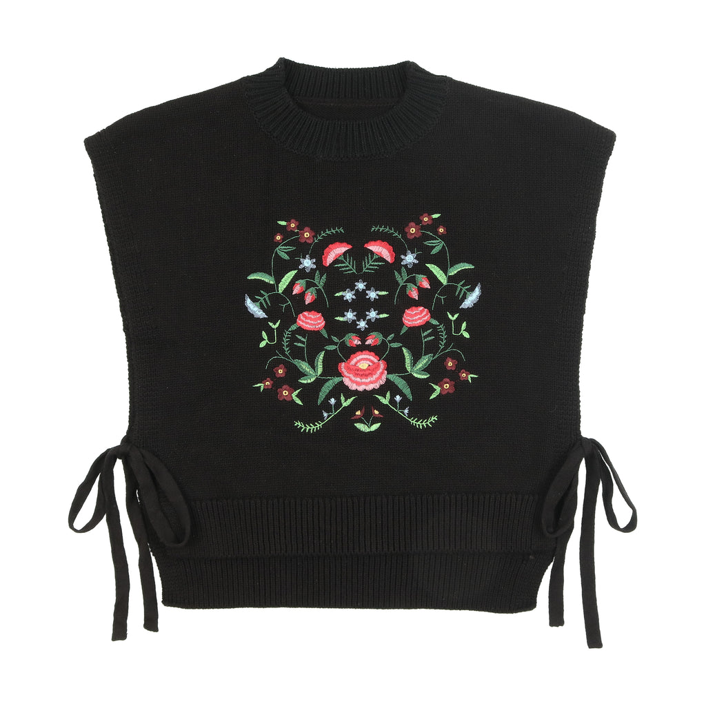 Urban Edge Embroidered Knit Vest - Black