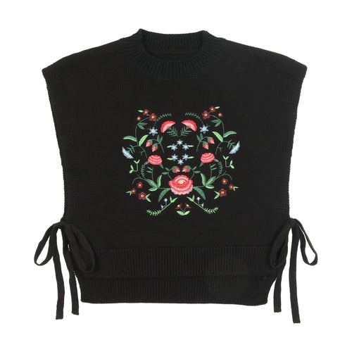 Urban Edge Embroidered Knit Vest - Black