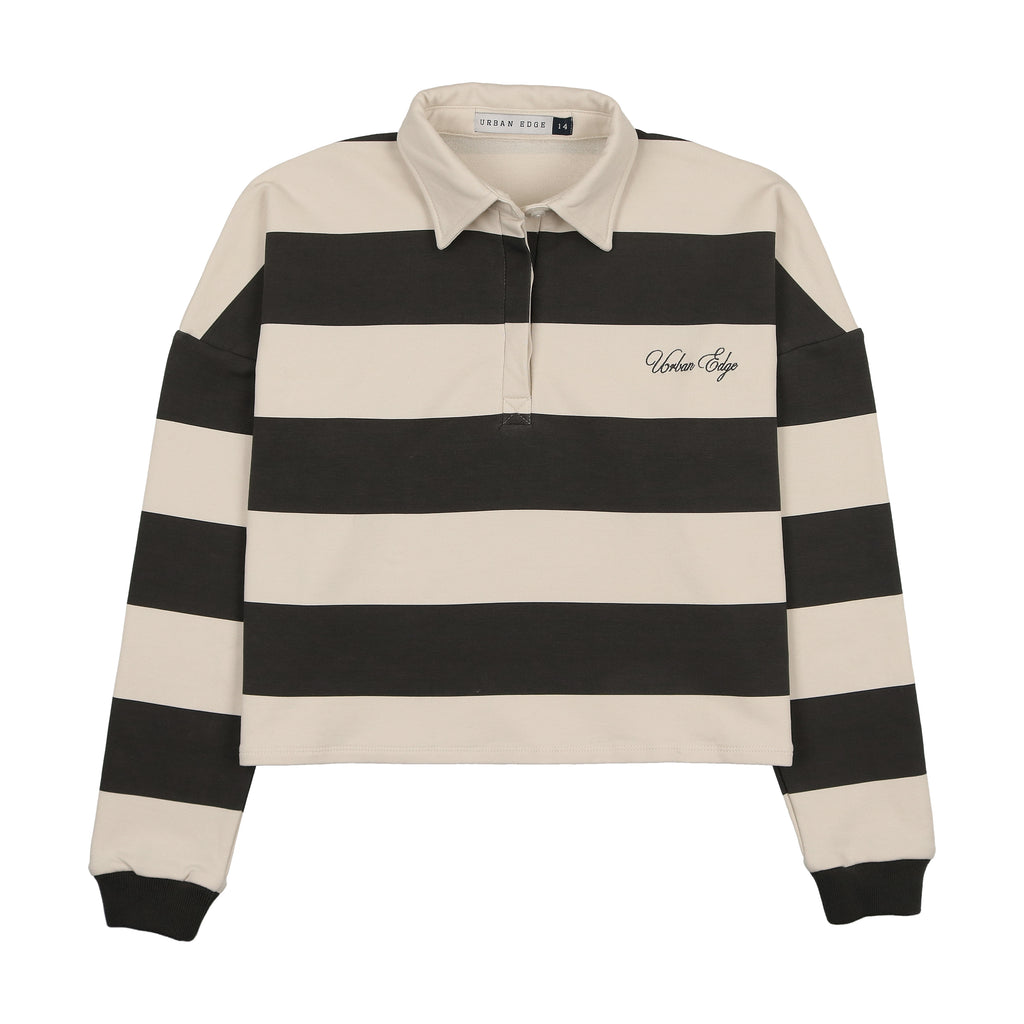 Urban Edge Rugby Striped Polo - Black