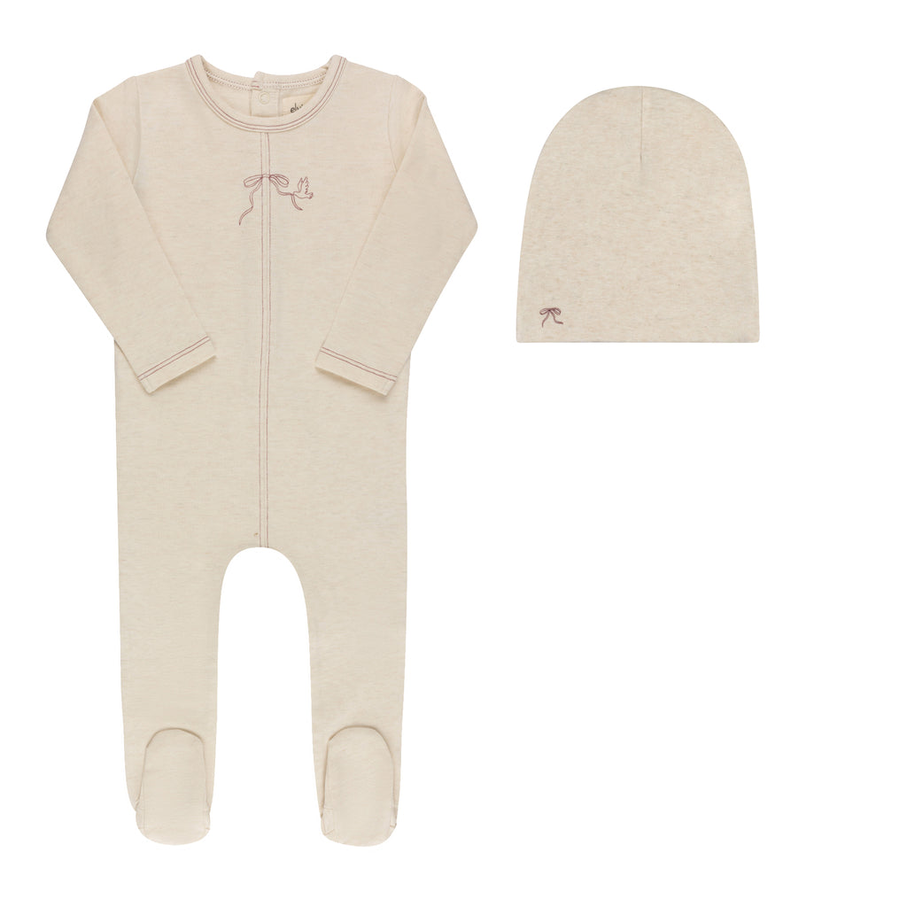 Ely's & Co Bird Seam Collection Footie And Beanie - Cream/Burgundy