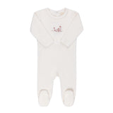 Ely's & Co Velour Embroidered Flower Collection Footie - Ivory