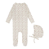 Lilette Vintage Floral Footie & Beanie Set - Cream